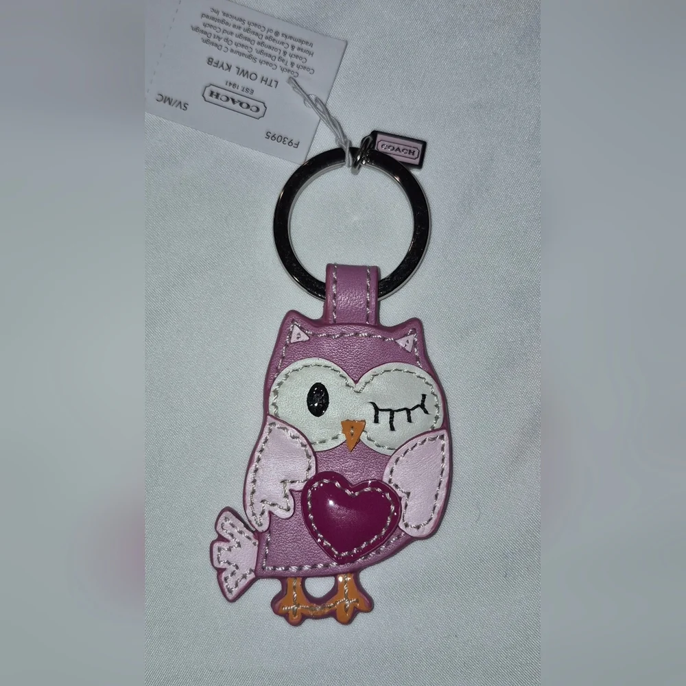 Coach Pink Leather Owl Keychain NWT
